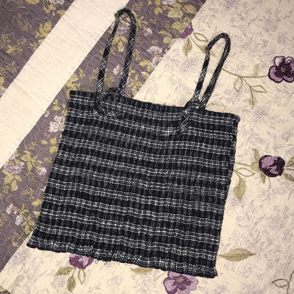 white and blue plaid crop top